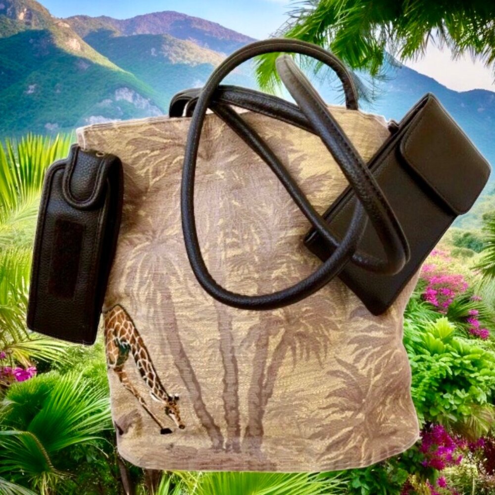 Bueno GIRAFFE Shoulder Bag Tote Tapestry + Two Pouches